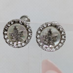 Vintage Keyes Rhinestone Maple Leaf Earrings Silvertone Screwback